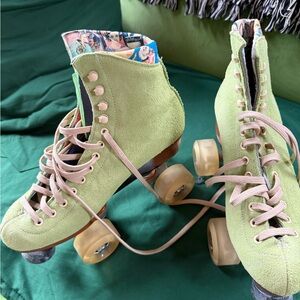 Green Suede Roller Skates